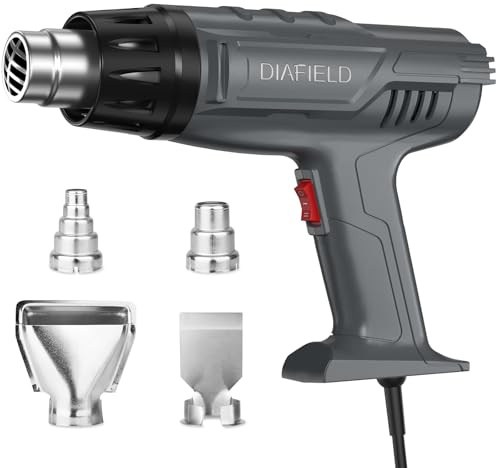 DIAFIELD 1850W Heat Gun, Dual Temperature Settings, Fast Heat Hot Air Gun, Durable& Overload Protection, with 4 Nozzles for Shrink Wrap, Vinyl, Crafts, Epoxy Resin