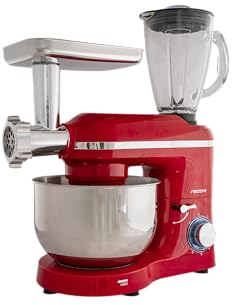 Necchi - NKSM1518BM Impastatrice planetaria, 1400W, 6 velocità + pulse, tre fruste, ciotola in acciaio da 5.5 lt, bicchiere frullatore da 1.5 lt, tritacarne e affettaverdure