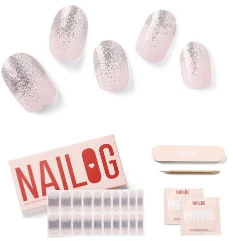 NAILOG Nagelfolie UV Härtend 20 Stück UV Nagelfolie - Ballerina | 20 extra lange Streifen, Gel-Nägel in Salonqualität zum Selbermachen, langanhaltend, HEMA-frei, vegan, einfach und sicher