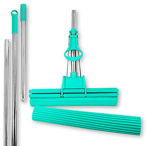 ABACUS® Wischmop, Wischmopp extrem saugstark mit Ersatzschwamm & Verlängerungsstiel 45 cm, Bodenwischer, Wischer, Wringmop, Mopp, Bodenreiniger, Bodenmop, Bodenmopp – Green Mop® 40 cm (7811.2)