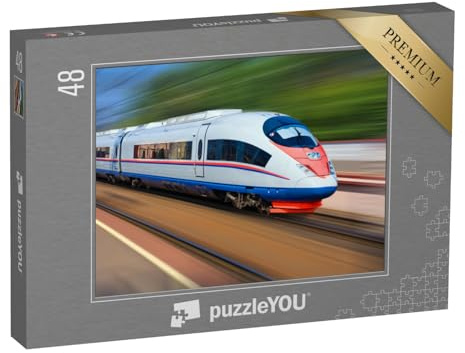 puzzleYOU: Puzzle 48 Teile „Moderner Nahverkehrszug: Bewegung auf dem Gleis“ – aus der Puzzle-Kollektion Eisenbahn