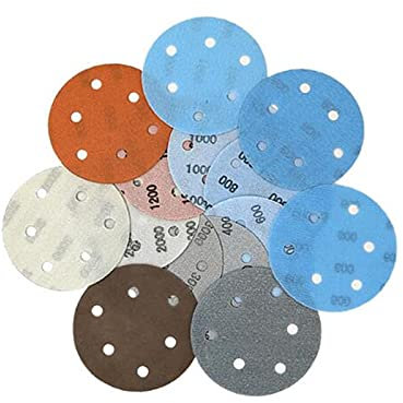 Papel de lija pulido 12pcs 5 pulgadas grillete redondo papel de lija arena de lijado 800-4000 arena gruesa, con 6 orificios, para papel de lija de disco húmedo o seco