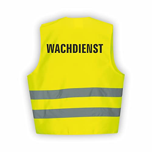 Fassbender-Druck WARNWESTEN - Sicherheitsweste GELB Warnweste nach EN ISO 20471 zertifiziert - Warn Weste WACHDIENST - Unisex mit hochwertigem Reflektorstreifen (GELB I M/L I 3er Set)