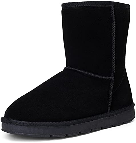 Jousen Men's Winter Boots Suede Snow Boot Insulated Warm Leather Shoes Outdoor Indoor Comfortable Lightweight Fur Lining Non-Slip Size 9 (AMY698A Black 09)