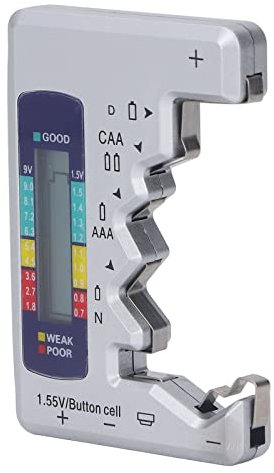 Testeur de Batterie Numérique écran LCD Dispositif de Test de Durée de Vie de la Batterie Pile Bouton Vérificateur de Batterie Effet Anti-poussière pour Mesure 1.5V 9V (Argent)