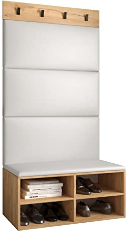 MEBLE KRYSPOL Garderobe MIRO Set 2 mit gepolsterten Paneelen Modern Design (weißes Öko-Leder, Eiche Kraft Gold)