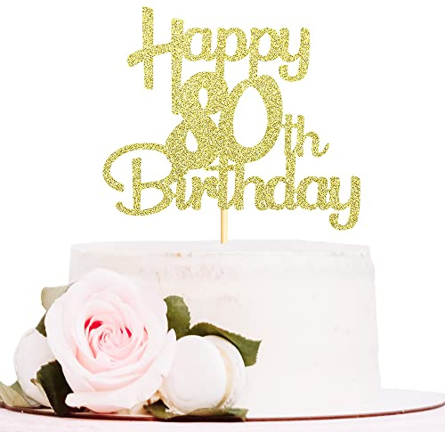 Sotpot 80th Birthday Cake Topper Gold Glitter 1 pack for 80th Birthday Anniversary Party Cake Decor Supplies