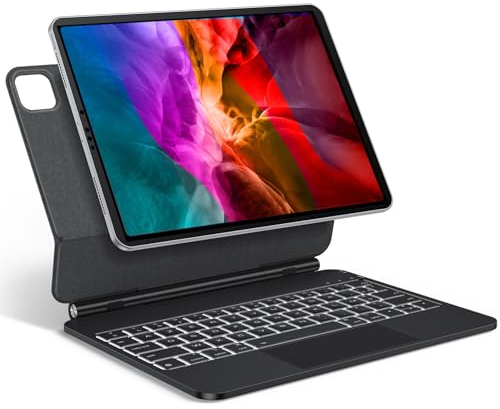 TECURS Étui Clavier Magnétique pour iPad Air 11 (M3/M2, 2025/2024)/ Air 5 2022/ Pro 11 (4/3/2/1 Gen) Air 4 2020 Multi-Touch,Magic Keyboard AZERTY Clavier Bluetooth iPad sans Fil avec Coque, Noir