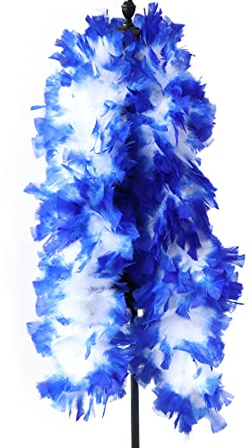 SYSUII Federboa zum Basteln 2 Meter lang Flauschige Truthahnfedern Feder Schal Federstola DIY Mädchen Verkleidung Zubehör Theater 20er Jahre Karneval Halloween Fasching Kostümzubehör -Weiß+Blau