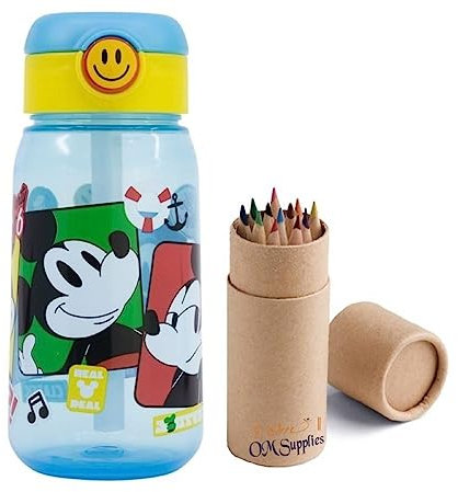 OM SUPPLIES Mickey Characters Childrens Reusable Drinking Bottle 510ml - Holiday, Back to School Lunch Kids BPA free Plastic (Mickey)