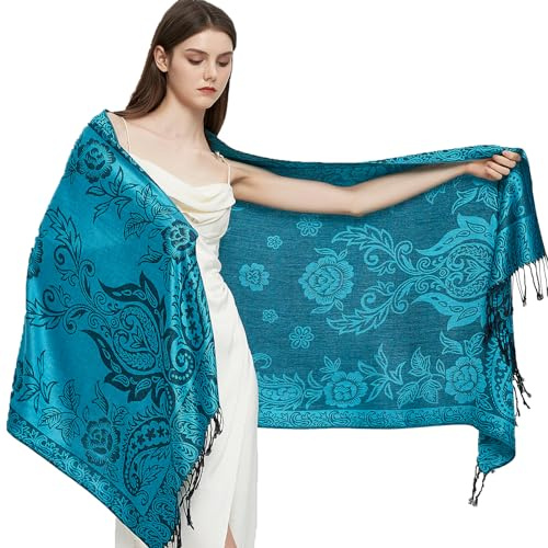 Gragengs Pashmina Schal Wrap mit ethnischen Paisley Two Tone Jacquard Schal für Damen