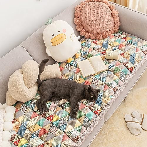 Bohemian Patchwork Couch Abdeckung, Floral Print Cotton Quilted Pet Bed Mat Sofa Cover, Anti-Katzen-Kratz-Möbel-Schutzhülle, Beliebt Bei Haustieren Von Kindern(Size:70 * 210cm,Color:B)