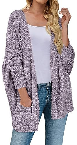 Skang Jacke Damen Herbst Lockerer, schlanker, einfarbiger Plüschmantel für Damen mit Fledermausärmeln Strickjacke Flieder (Purple, XXL)