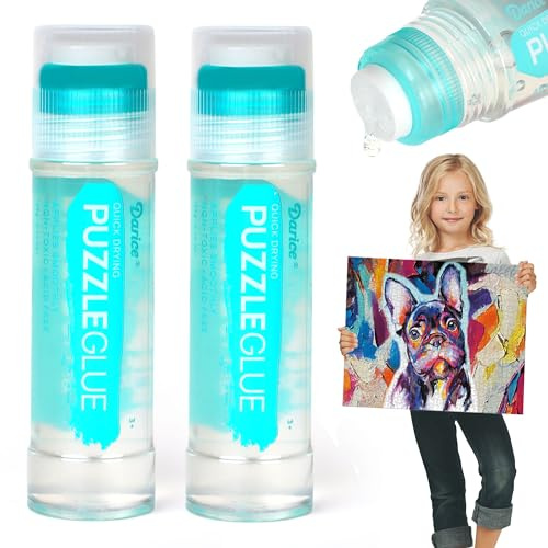Darice Jigsaw Puzzle Glue Clear, Easy-On Applicator Head, Quick-Drying Pack of 2 Non-Toxic Jigsaw Puzzle Saver Glue for 1000/1500/3000 Piece Puzzles - 130ml X2 Bottle