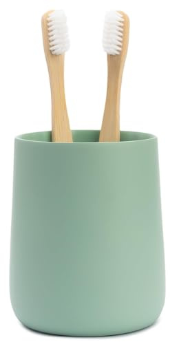 Yew Design portacepillos y portapasta de Dientes con Vaso, Verde Salvia Mate, para baño y Lavabo – Organizador Redondo para cepillos eléctricos, Hilo Dental, maquinillas de Afeitar