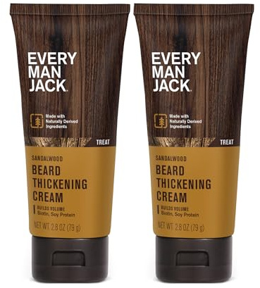 Every Man Jack Beard Thickening Cream - Strengthens, Thickens, Nourishes Beard - Light Sandalwood Scent - Made with Naturally Derived Ingredients like Biotin, Vitamin B6, Soy Protein - 2.8oz - 2 Pack