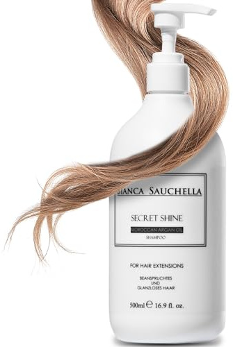 Bianca Sauchella Secret Shine Shampoo – Arganöl Pflege für Echthaar & Extensions, mit Vitamin B3 + Collagen, feuchtigkeitsspendend, reparierend, stärkt & verleiht Glanz, Parabenefrei 500 ml