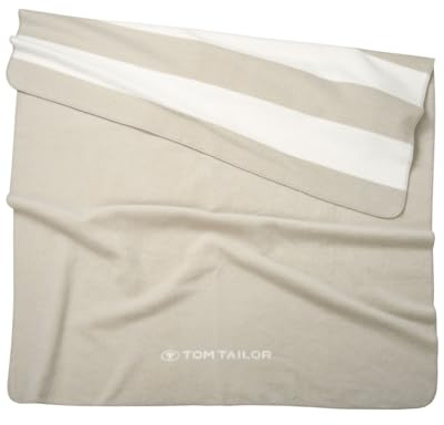 TOM TAILOR Jacquard Decke, 150x200 cm, 58% Baumwolle, 32% Polyacryl, 10% Polyester/Jacquard, mit Wendemotiv, Kettelnaht und gewebtem Logo, Jacquard Blanket Beige (Sunny Sand & Crisp White)