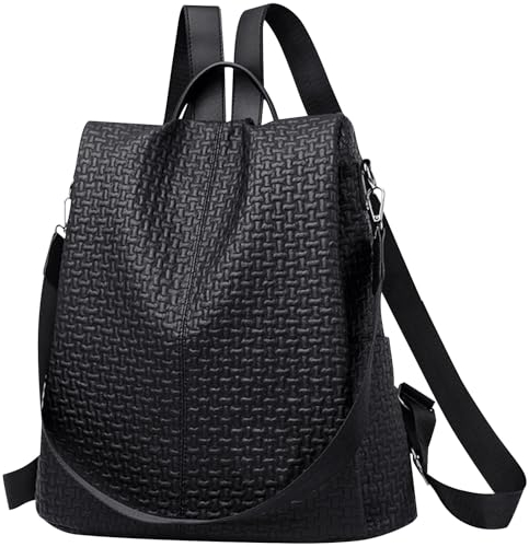 Wesoke Kleine Damenrucksack Geldbörse, Anti-Diebstahl-Rucksack für Damen, modischer wasserdichter PU-Leder-Reiserucksack für Damen, leichter Tagesrucksack Umhängetasche Handtasche, Schwarz