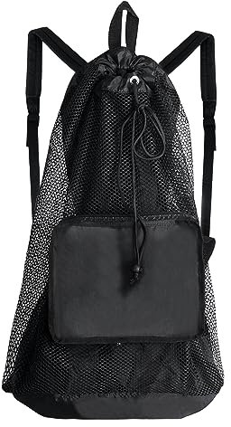 Luwint Extra Large Mesh Dive Bag, Oversized Scuba Gear Backpack Foldable Bag for Snorkeling Diving, Water Sports Duffle Gym Bag for Balls, Black