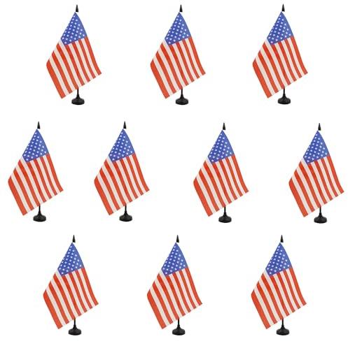 AZ FLAG Lot de 10 Drapeaux de Table Etats-Unis 21x14 cm Socle Plastique | Usage intérieur Drapeau de bureau américain United States of America USA finition cousue et bords renforcés polyester 100D
