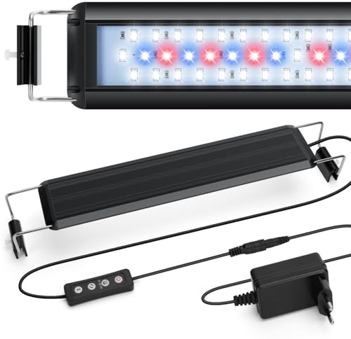 Nobleza - Luce per Acquario, Illuminazione per Acquario con Timer, Lampada da Giardino con 3 Colori, Lampada Acquario con 10 Livelli Luminosità Regolabile da 30-50cm, 8W