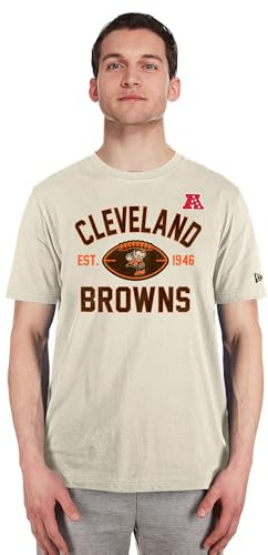 CLEVELAND BROWNS New Era Cap NFL Regular T-Shirt Distressed Screenprint Team Graphic Stone Unisex