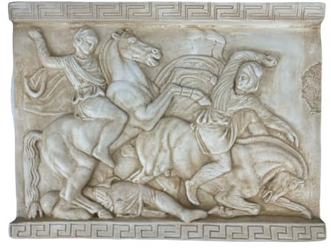 Alexander der große König Sarkophag Schlacht griechische Skulptur Statue Relief Wanddekoration
