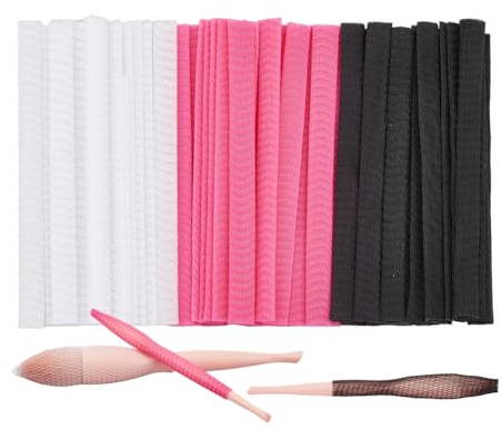 SUPERFINDINGS 150 Stück 3 Farben Make Up Pinsel Schutzstift Schutzabdeckung Wiederverwendbarer Dehnbare Mesh Abdeckung Kosmetikpinsel Mesh Schutz Stretch Saver Netz