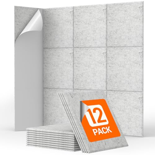 12 St. Quadratische Akustikplatten selbstklebend,TONOR Schallabsorber Schallschutz mit Hochdichte Wandfliesen Schall Dämmung 30x30x0,9cm für Studio,Büro,Akustische Behandlung & Wanddekoration Hellgrau