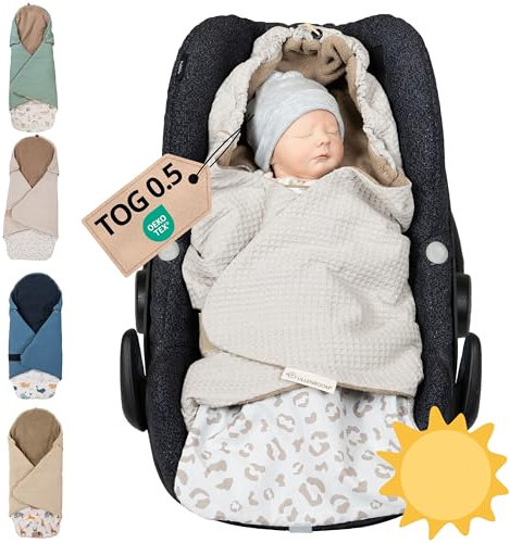 ULLENBOOM Einschlagdecke Babyschale Sommer, Aus 100% OEKO-TEX Materialien - Leo (Made in EU) - Decke für Babyschale & Kinderwagen, Für gängige Kindersitze, ideal für 0 bis 9 Monate