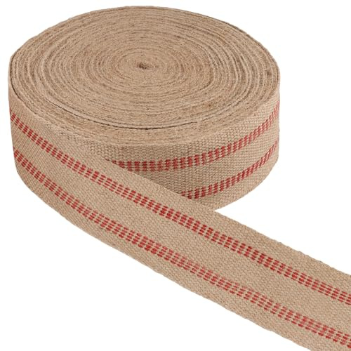 KEILEOHO Jute Gurtband 9cm x 30m, Jute Gurt mit Roten Streifen, Jutegurte zum Basteln für Handwerk