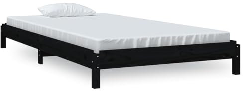 HEFZGDB Stapelbett Schwarz 80x200 cm Massivholz Kiefer Single Bed Bettgestell Doppelbett Bettrahmen für Gästezimmer Wohnbereich Schlafzimmer Herberge