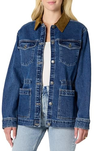 Amazon Essentials Women's Regular-Fit Low Stretch Denim Cinched Waist Barn Jacket, Medium Blue Vintage, M