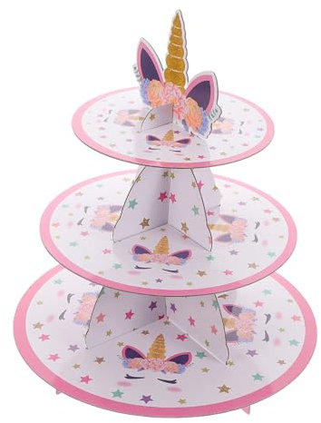 Gatuida Paper Cake Stand for Birthday Party and Wedding, Multiple Layers with European Cartoon Design, Playful Mythical Horse Style Dessert Display for Children