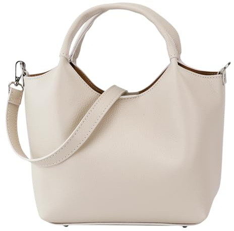 SH Leder Damen Handtasche aus Echtleder Beuteltasche mit Schultergurt und Innentasche Elegante Henkeltasche Crossbody Tasche für Alltag & Büro 28x18cm Sophia G684 (Beige)