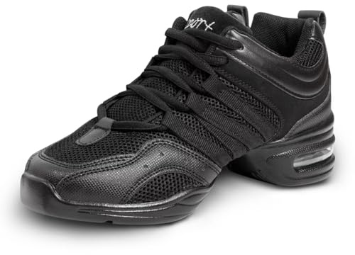 Asyusyu Chaussure de Danse Femme Noirs Sneakers Chaussures à Lacets de Jazz Sports Cheerleading Line Dance avec Coussin d'air-39EU