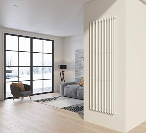 Radiatore design 200x66 cm (16 tubi) in acciaio bianco a tubi tondi interasse verticale H. 200 PISA