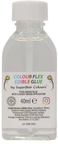 Colour Flex Edible Glue with Brush - Professional Food Grade Edible Glue High Strength Ready to Use for Cake Decorating, Sugarcraft, and Cake Decorations - 40ml