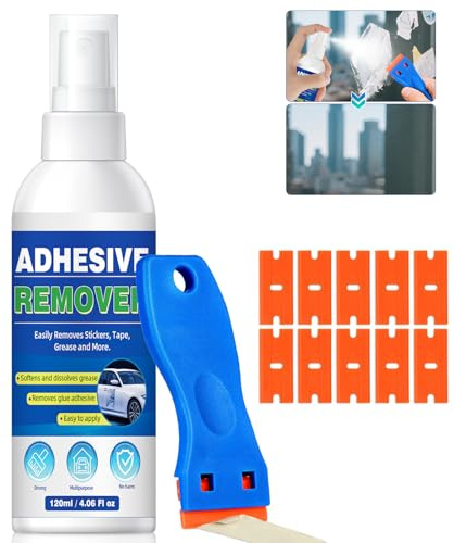 Rimuovi Colla Spray, Potente Rimuovi Etichette Pulizia dei Residui Appiccicosi, Rimuovi Colla Adesivi Per Etichette, Adesivi, Nastro Adesivo da Finestre, Vetri, Auto e Superfici Multiple (120ml)