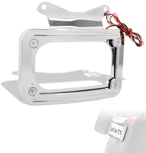 WOWTK Rear Fender Curved License Plate Frame w/white LED Lighting for Harley Road King FLHRXS 2010-2024,Street Glide FLHX/FLHXS/FLHXST,Road Glide FLTRX/FLTRXS/FLTRXST 2010-2023,Chrome