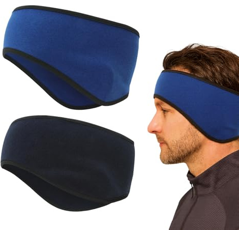 Fleece Ohrenwärmer Stirnband 2er Set - Winddichtes, Doppelschichtiges Winter Stirnband für Sport und Freizeit, Ideal für Laufen, Jogging, Wandern, Yoga, Skifahren und Radfahren, Unisex (Schwarz & Smar