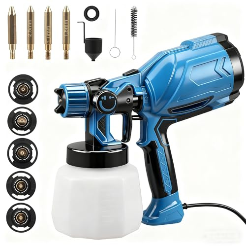 Pistola de Pintura HVLP, 600W 1000ML Pulverizador Eléctrico con 5 Boquilla & 3 Modos para Cercas, Flujo Ajustable, Pistola de Pintura Eléctrica para Paredes, Techos, Vallas, Muebles