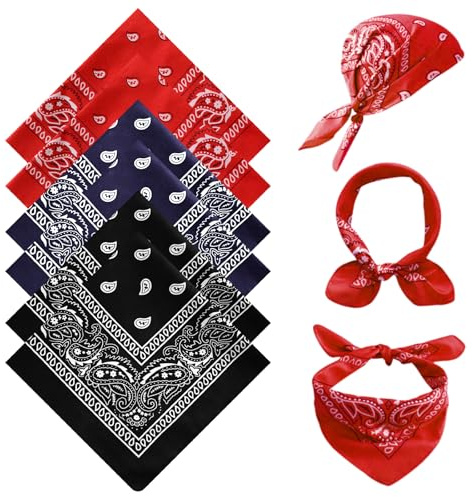 FUIPVGI 6 Stück Bandana Damen Herren, Halstücher für Herren, Halstuch Kopftuch Paisley Muster Headwear Haar Schal Ansatz Handgelenk Kopf Band Kopf Bindung Mode Accessoires (Rot, Schwarz, Marineblau)