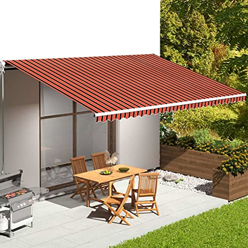 Telo per Tenda da Sole Arancione e Marrone, 6x3.5m, Poliestere Rinforzato con PU, Resistente UV e Antipolvere, Ricambio per Tendone da Esterno, Giardino o Balcone