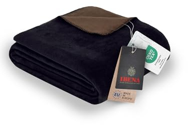 Ibena Dublin Decke 150x200 cm - Baumwollmix kuschelig, warm & waschbar, Wendedecke schwarz braun
