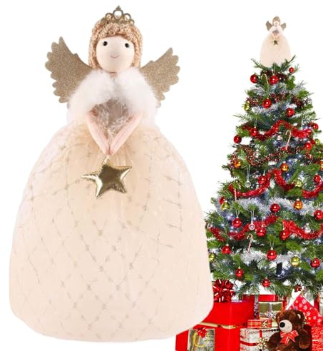 Angel Christmas Tree Topper, Angel Christmas Tree Top Ornament, Cute Fairy Topper Holiday Trees Decoration For Bedroom Living Room Office, 15x15x26cm