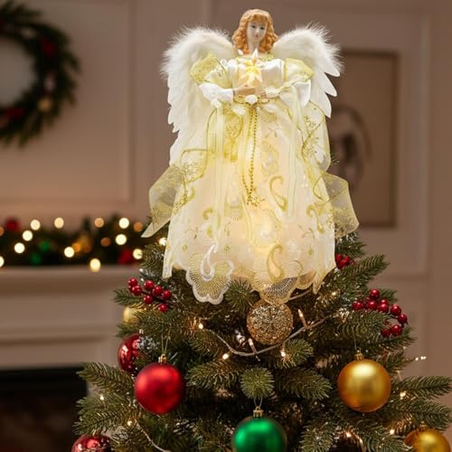 Puntale Per Albero Di Natale Con Angelo, Puntale Per Albero Di Natale Con Decorazione A Forma Di Angelo, Puntales A Forma Di Fata Illuminata, Decorazioni per Feste in Casa