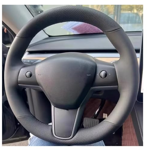 Rattmuff Rattskydd För Tesla För Model 3 För Model Y 2015 2016 2017 2018 2019 2020 2021 Rattöverdrag(Black Thread)