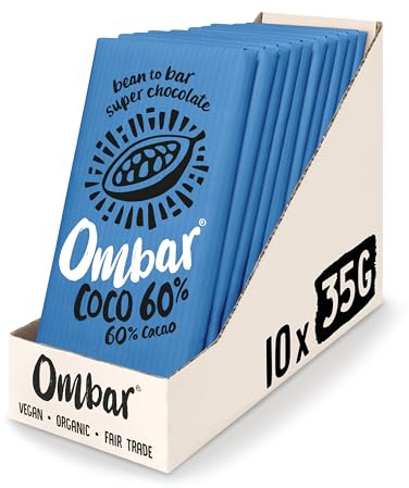 Vegan Chocolate - Ombar Coconut 60% Dark Chocolate (35g x 10 Bars) Organic Fair Trade, Dairy and Gluten Free Chocolate